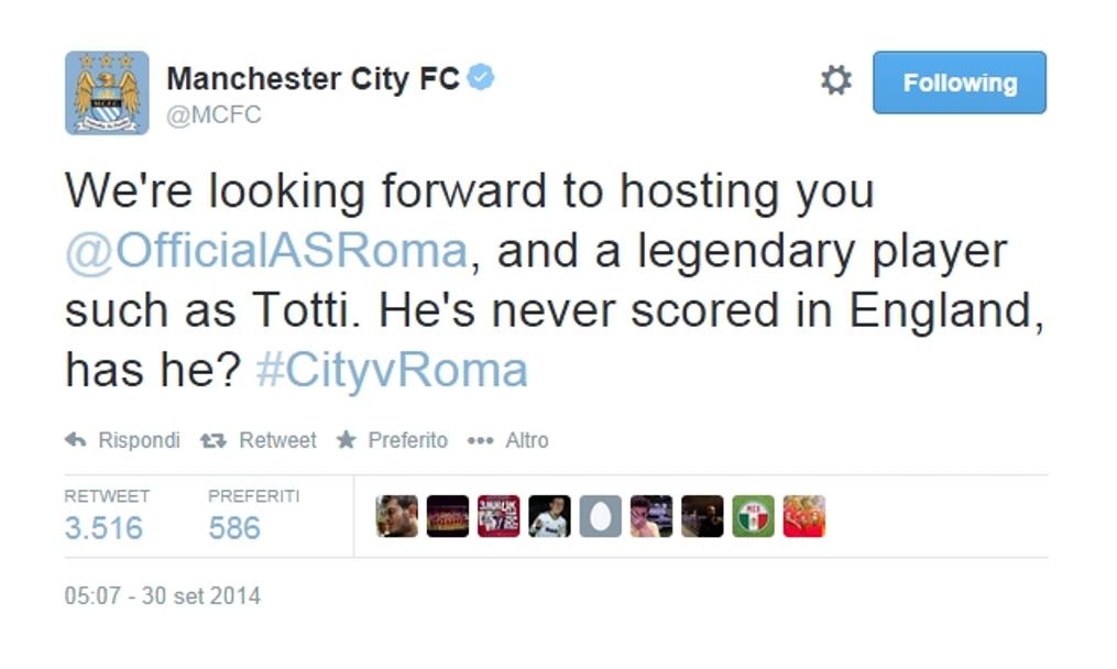 Tutto comincia con il tweet del Manchester City prima della partita. 